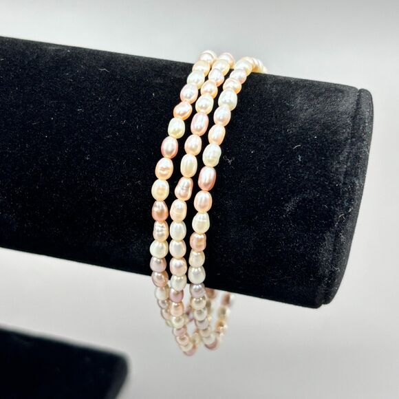 Vintage Freshwater Pearl Bracelet Multi Strand 925 Sterling Silver Clasp 7.5" - Picture 2 of 5